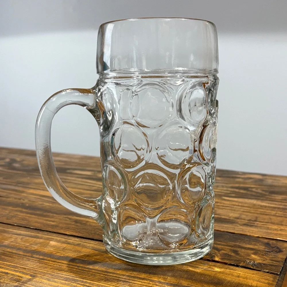 Clear Glass Beer Stein - Classic Dimpled Design